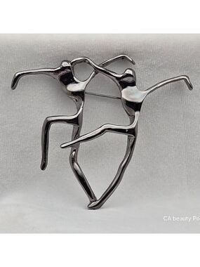 Me & My Shadow Dancing Duo Modernist Silver-Tone Brooch